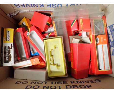 Three boxes of assorted Hornby, Fleischmann and RoCo Boxes, various Lineside Apparatus, unboxed diecast Models and 00 gauge T
