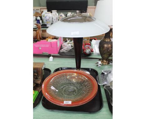 A large Bauhaus style lamp (as found) plus a 1920's/1930's Art glass dish
