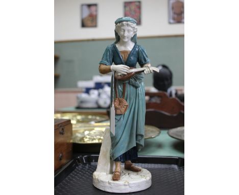 A Worcester porcelain figure of a mandolin player, signed 'Hadley', no marks to base, 11 1/2" high