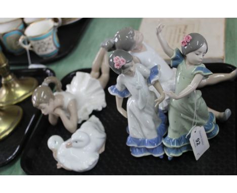 Two Lladro figurines 'Juanita' and 'Lolita' plus three Nao figurines by Lladro