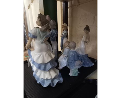 Five Nao figurines by Lladro including 'Cantares', 'Primer Amor' and 'Nina Dulce'