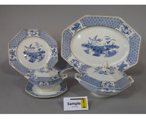 A collection of Johnsons Brothers Geneva pattern blue and white printed dinnerwares comprising four graduated meat plates, a 