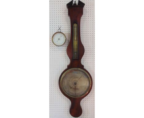 19th century mahogany banjo barometer by G Gagetta of Manchester, with silvered and brass back plates, 105cm high, together w
