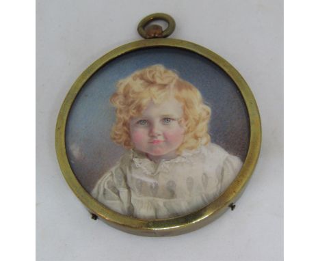 Pauline Nowlan (early 20th century British school) - Finely executed bust length miniature&nbsp;portrait of a fair haired blu