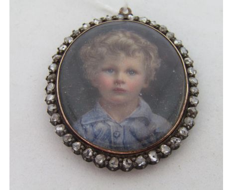 Early 20th century British school - A good quality bust length miniature&nbsp;portrait of a fair haired boy in blue shirt, pr