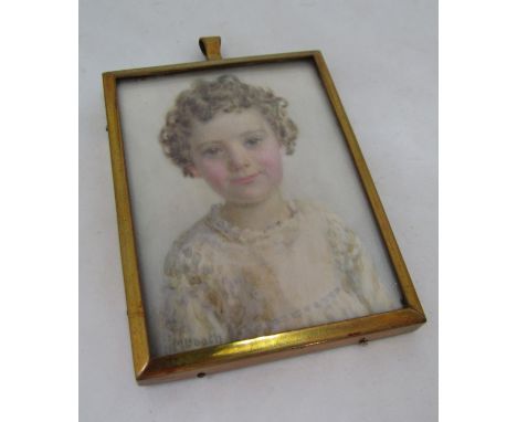 Margaret Booth (British early 20th century, exhibited RA 1911-1933) - Bust length miniature&nbsp;portrait of a young girl wit