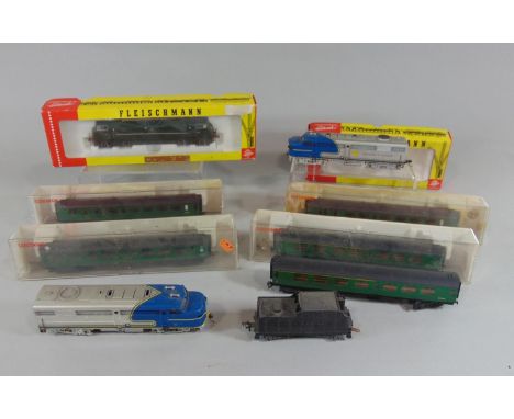 Fleischmann  HO gauge collection including  4246 locomotive 'Greyhound' no D821, boxed with insructions and 2 diesel locomoti