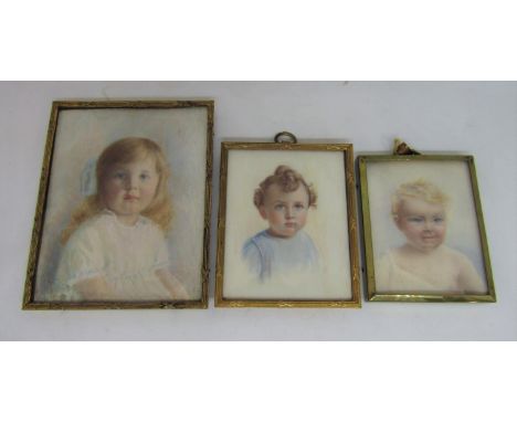 Early 20th century British school - Half length miniature&nbsp;portrait study of a seated fair haired girl with blue ribbon a