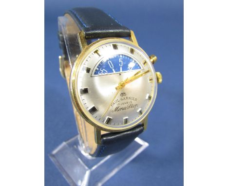 Vintage gents Paul Garnier 'Minu-stop' gold plated wristwatch, the silvered dial with baton markers and blue minute timer ape