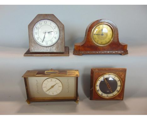 A mixed collection of vintage mantle clocks to include a Glen clock windup movement, an eight day small sized Napoleon hat cl