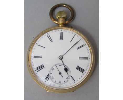 19th century 18k pocket watch, the enamel dial with subsidiary second dial, 50mm diameter (currently running) 85.6g 