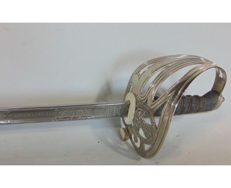 Queen Elizabeth II period ceremonial officers sword, with Wilkinson blade, checked detail, by M Arnison, Newgass, Rifle Crops