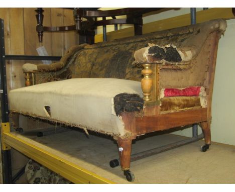 Mid-Victorian period parlour room sofa, the back panel enclosing the original embroidered fabric with abstract floral detail,