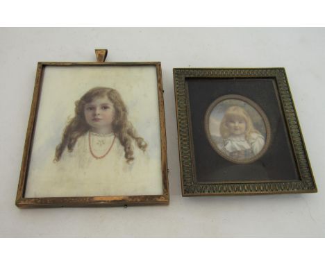 Late 19th/early 20th century British school - Bust length miniature&nbsp;portrait of a brown eyed young girl with long hair a