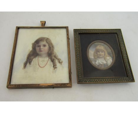 Late 19th/early 20th century British school - Bust length miniature&nbsp;portrait of a brown eyed young girl with long hair a