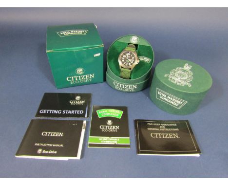 Citizen Royal Marines Commando titanium gents wristwatch, black dial with lume, Arabic and baton markers, lume hands, 42 mm c