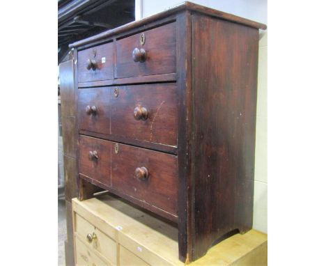 A rustic Victorian stained pine bedroom chest of two short over two long drawers (AF), 91 cm (3ft wide) 
