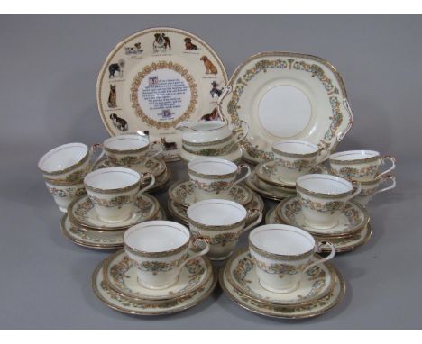 A quantity of Aynsley Henley pattern tea wares comprising milk jug, sugar bowl, cake plate, twelve cups, twelve saucers and t
