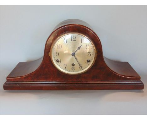 Three train Napoleon hat mantle clock by WE Grey of London, 52cm wide 