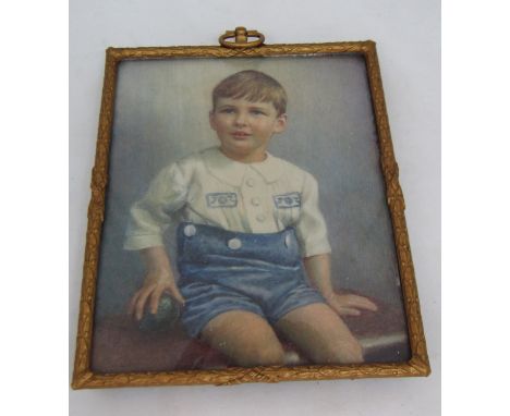 Enoch Fairhurst (British 1874-1945) - Three quarter length miniature&nbsp;portrait c.1920 of a blue eyed young boy in white a