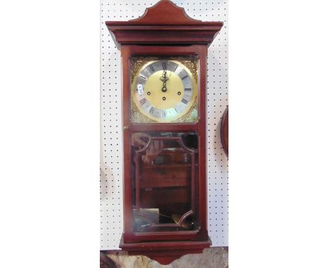 Aneroid barometer circular wall barometer, with carved oak frame, together with a drop dial wall clock (2) 