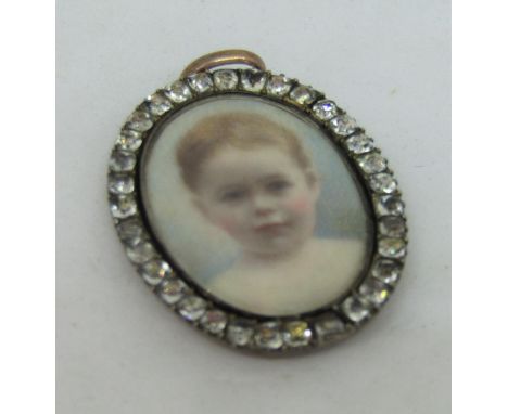 19th century British school - Shoulder length miniature&nbsp;portrait of a baby against a sky background, probably watercolou