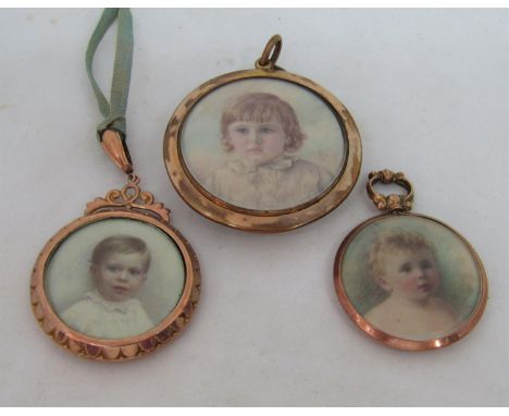 Early 20th century British school - Bust length miniature&nbsp;portrait of a blue eyed, brown haired child in white dress, wa