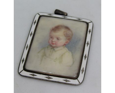 Early 20th century British school - Bust length miniature&nbsp;portrait of a brown eyed baby in green edged jacket, probably 