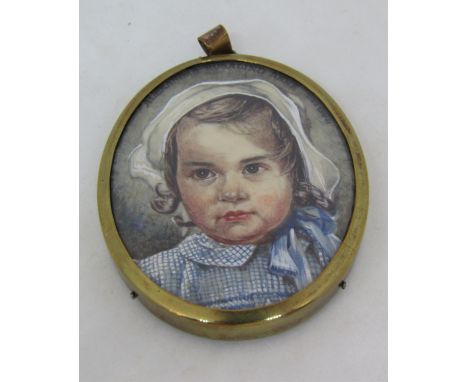 Isabel Saul (British 1895 - 1982) - Shoulder length miniature&nbsp;portrait of Alexandra Rosalind Anne, with brown eyes, wear