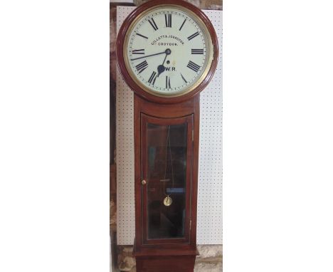 Impressive 19th century mahogany single fusee tavern type station clock, by Gillett &amp; Johnston of Croydon, also marked NW
