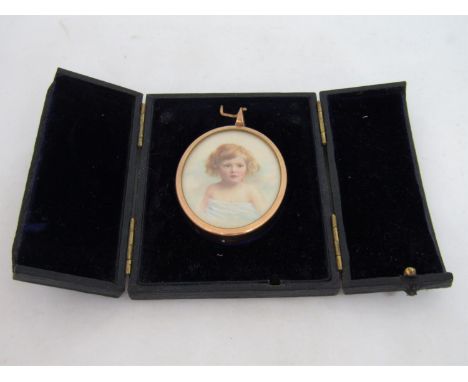 Early 20th century British school - Bust length miniature&nbsp;portrait study of a brown eyed, fair haired child in white dra