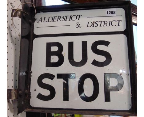 Vintage Aldershot and District enamel bus stop sign, 32 x 32cm 