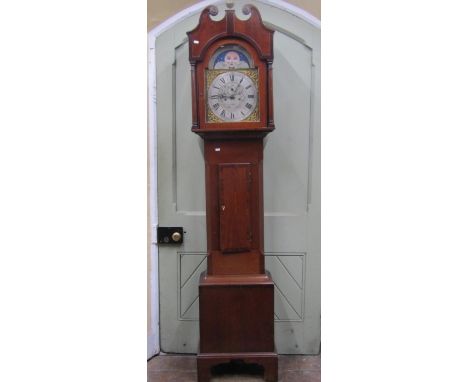 A Georgian mahogany longcase clock, the door with rosewood cross banding, the hood enclosing a 30cm broken arch dial, with ca