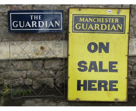 An enamel street advertising sign for both the Manchester Guardian and The Guardian - On Sale Here 
