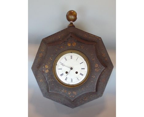 Interesting tin plate French vineyard clock, the two train enamel dial set within relief star shaped decoration upon an octag