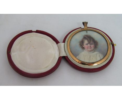 E M Charlton (?) late 19th/early 20th century British school - Bust length&nbsp;miniature&nbsp;portrait of a blue eyed girl w