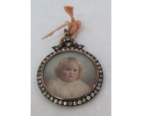 Late 19th/early 20th century school - bust length miniature&nbsp;portrait of a fair haired, blue eyed child in white dress, w