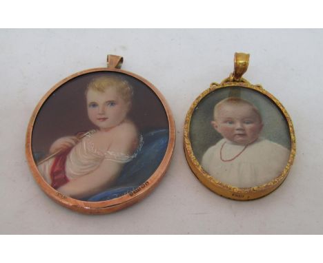 J Bussy (late 19th century school) - Half length miniature&nbsp;portrait of a reclining blue eyed, fair haired child, wearing