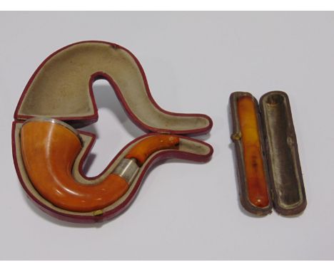 Silver mounted cased pipe (Birmingham 1907) and a further cheroot holder (both af) 