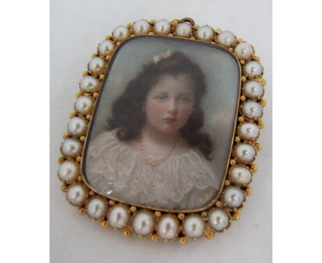 Late 19th century British school - A fine quality bust length miniature&nbsp;portrait of a dark haired, blue eyed young girl 