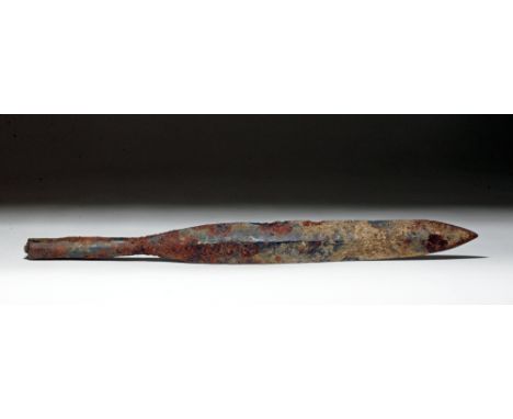 Britain, Holme-next-the-Sea, Norfolk, England, ca. 450 to 700 CE. This is a larger-than-average hammered iron spear point wit