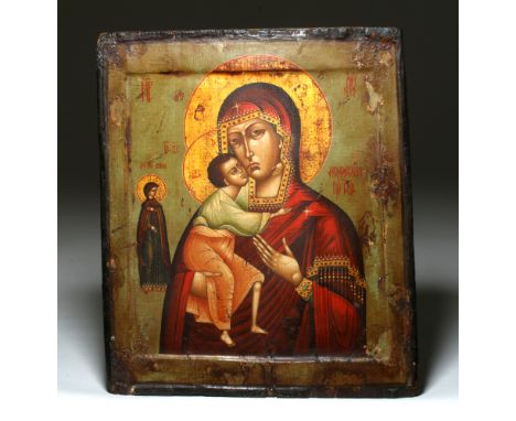 Russia, ca. 19th century CE. A lovely rendition of "Our Lady of the Don," a 14th century Eleusa icon representing the Virgin 