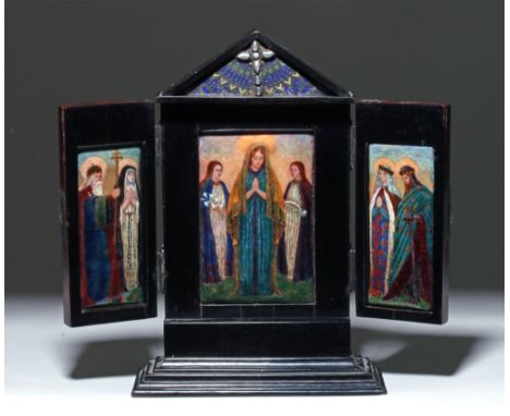 Europe, France, ca. 18th to 19th century CE. A rare and simply breathtaking triptych, comprised of burled veneered and black 