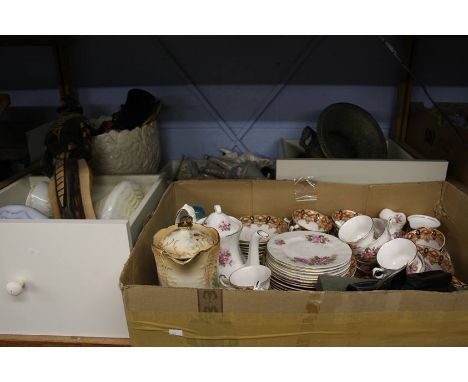 Shelf of assorted, Edwardian tea set etc.