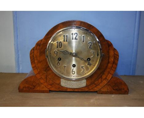 A walnut Art Deco mantle clock