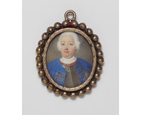 Bildnis Friedrich Wilhelm I. von PreußenGouache auf Elfenbein. Nach einem Gemälde von Antoine Pesne. Brustbildnis mit Harnisc