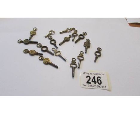 Sixteen assorted pocket watch keys.