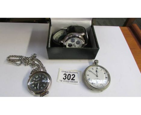 A Sekonda wrist watch, a pocket watch and one other watch.