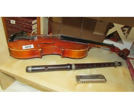 A vintage 'Lark' violin, a Rosewood fife and an Echo Super Vamper harmonica, COLLECT ONLY.