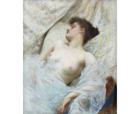 Vlaho Bukovac (Croatian, 1855-1922)Nude resting signed and dated 'B. BUKOVAC 1892' (lower left)oil on canvas54.5 x 45.5cm (21